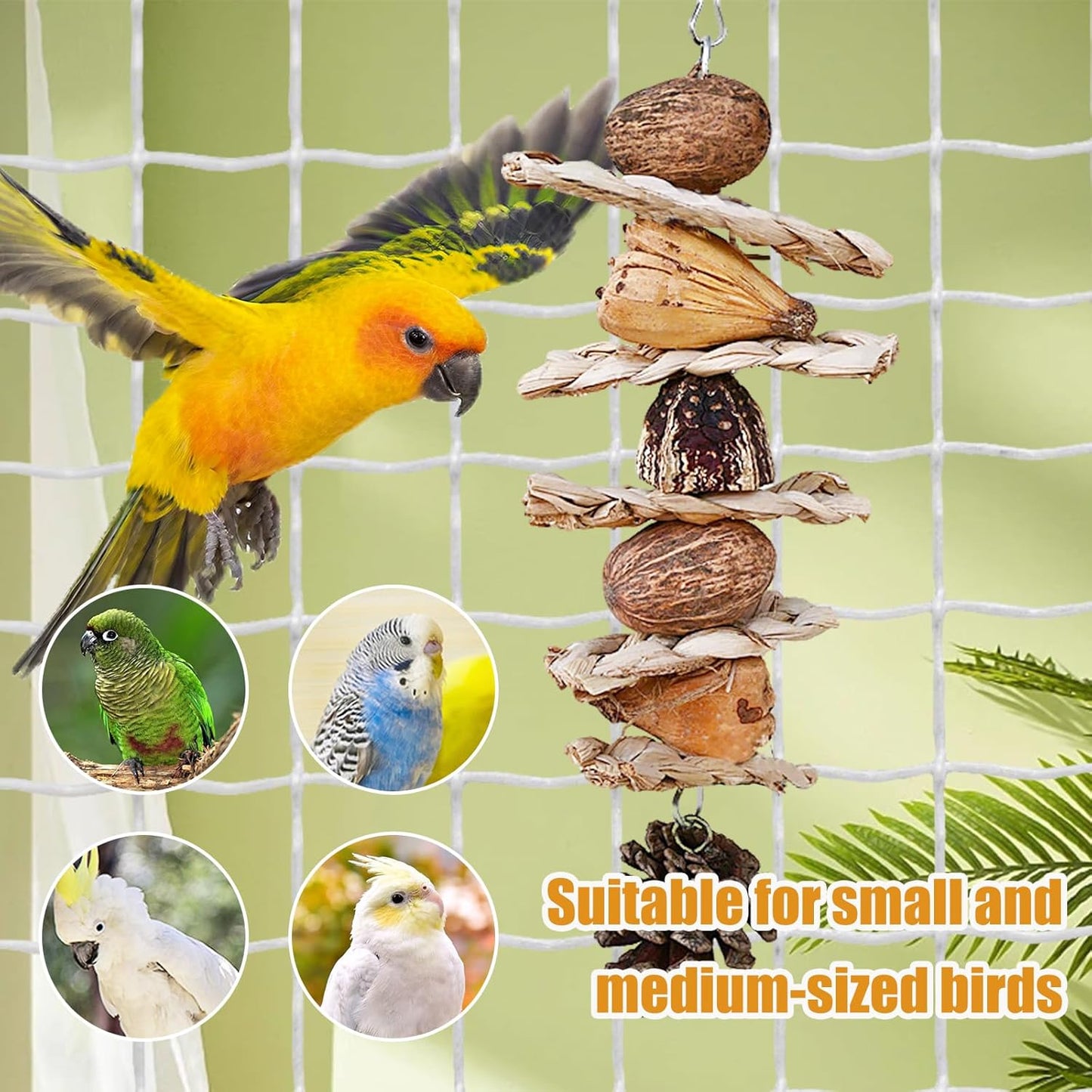 Bird Toys ：Straw-Woven Parrot Toys,Parakeet Chewing Hanging Toy Bird Cage Accessories，Suitable Parrots Budgies Cockatiels Lovebird Monk Parakeet Amazon Parrot Sun Conure