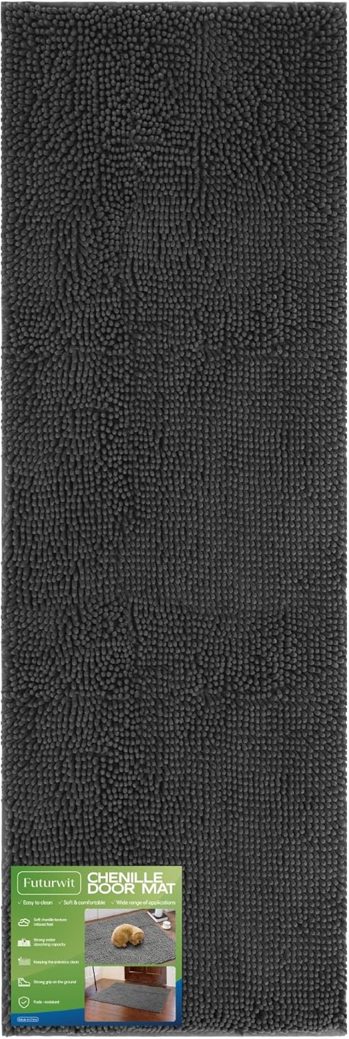 Dog Door Mat for Muddy Paws, 72" x 24" Chenille Absorbent Front Door Mat Inside, Large Runner Mud Mat for Dogs, Machine Washable Non Slip Outdoor Indoor Entrance Doormats, Grey