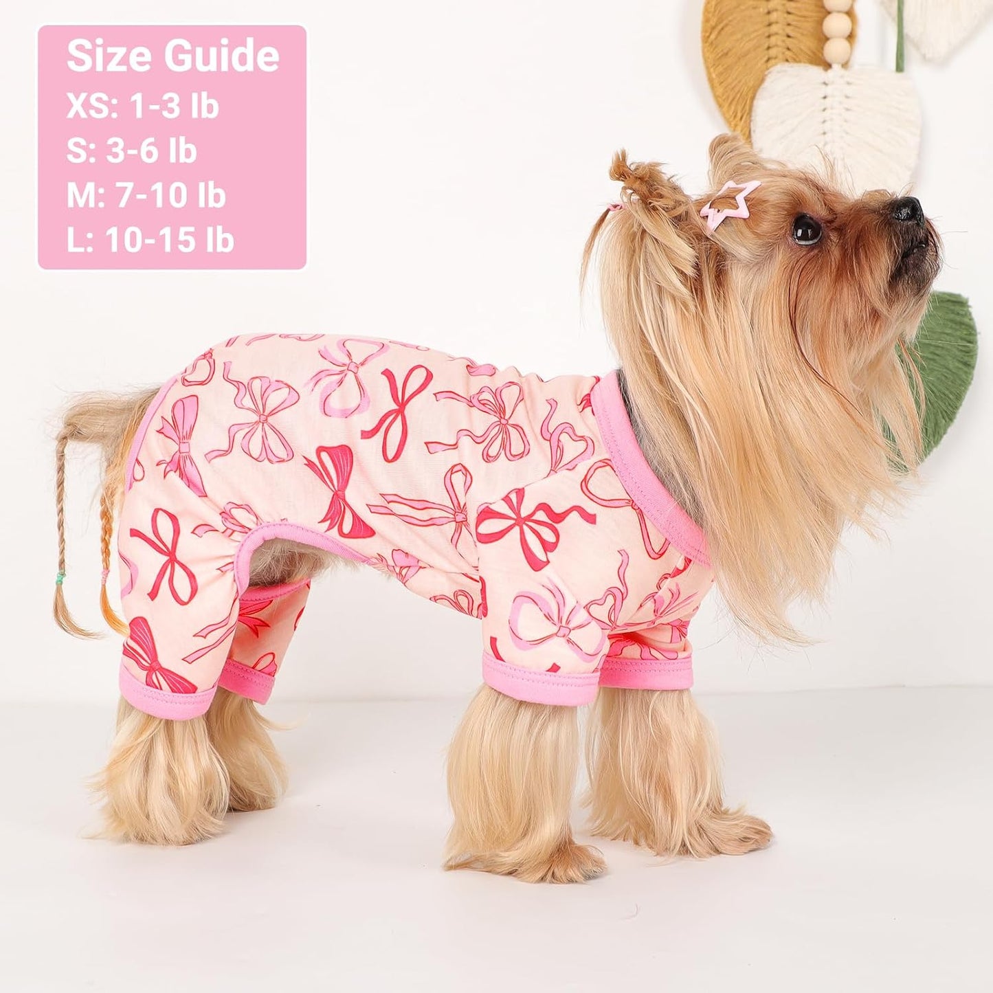 Dog Pajamas Small Sized Dogs Stretchable Summer Dog Clothes Pjs 4 Legs Girl Boy Cute Soft Puppy Outfits Doggie Cat Jammies Jumpsuit Sleeper for Pet (Bow Tie, Small)