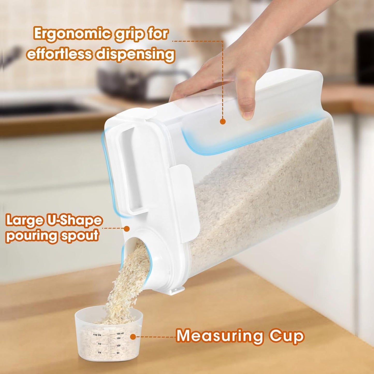 Dog Cat Food Storage Container, 5-7 Lbs Airtight Pet Food Storage Container with Easy-Pouring Spout and Portable Handle, Bird Seed Dispenser, Kitchen Organizer for Rice Cereal Flour -White