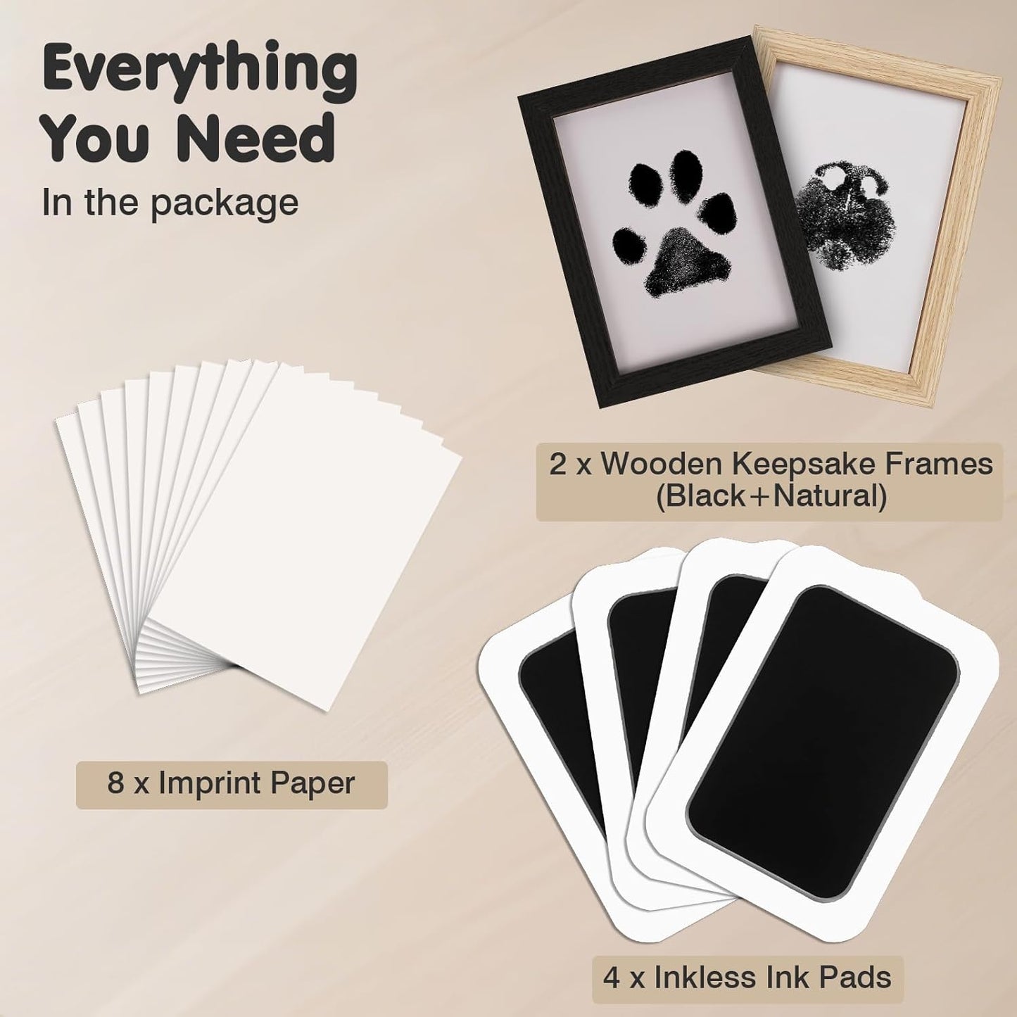 Inkless Paw Print Kit for Dogs,Cats & Babies – Clean Touch Dog Nose & Baby Handprint Kit, Mess-Free Ink Pad with 4 Pads & 2 Wooden Frames – Keepsake Gifts for Pet Owners & New Moms