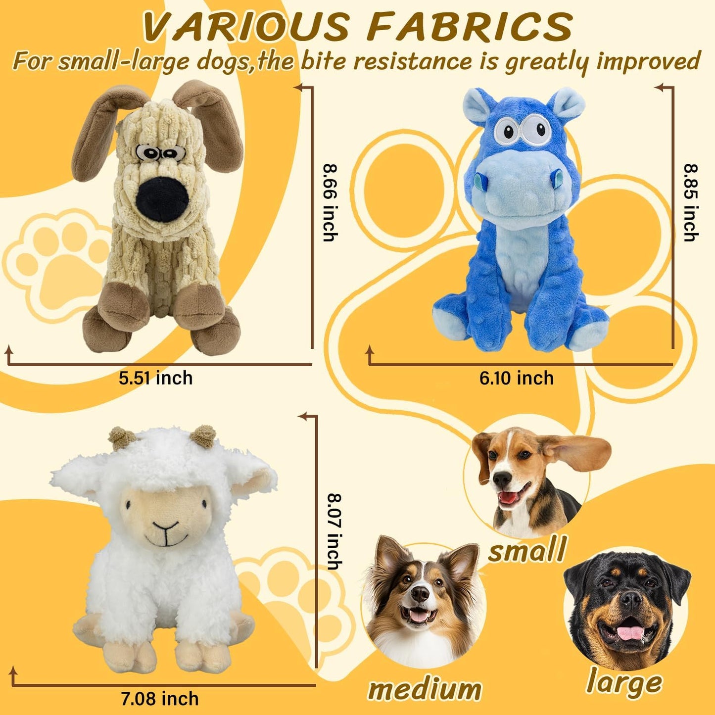 3Pack Squeaky Stuffed Dog Toys- Indoor&Outdoor Playing Toys for Large to Small, Durable Plush Toys to Keep Them Busy- Animal Shape Crinkle Toy