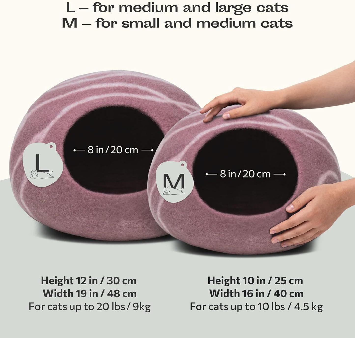 MEOWFIA Cat Cave – Premium Felt Cat Bed for Indoor Cats, Handmade 100% Merino Wool (Gold Rose, Medium)