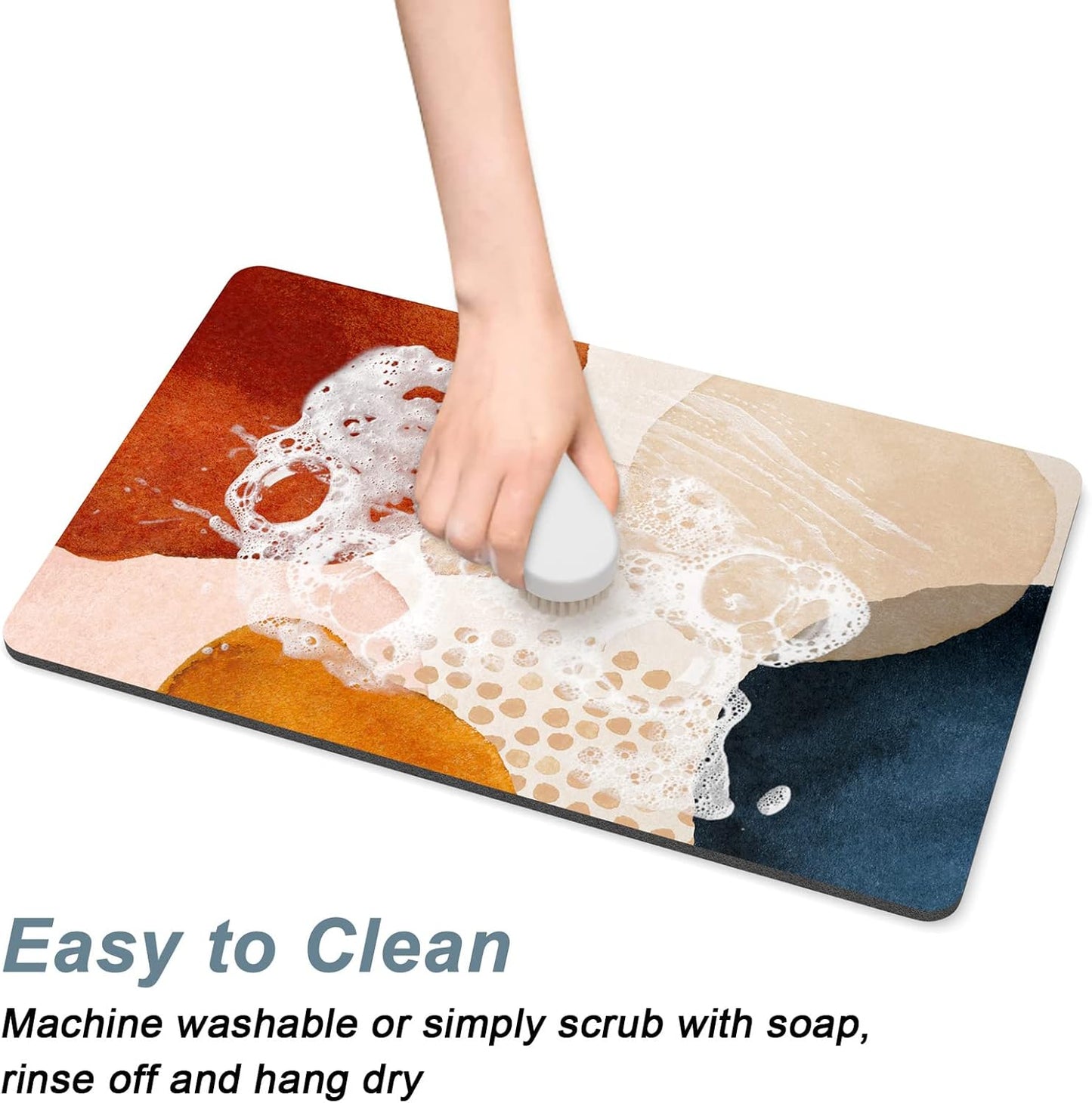 Rnivvi Dog Food Mat, 16" x 24" Absorbent Dog Cat Bowl Mat for Food and Water, Cute Anti-Slip Rubber Pet Feeding Rug Protect Floors, Puppy Placemat for Feeding & Watering Supplies, Abstract Stones