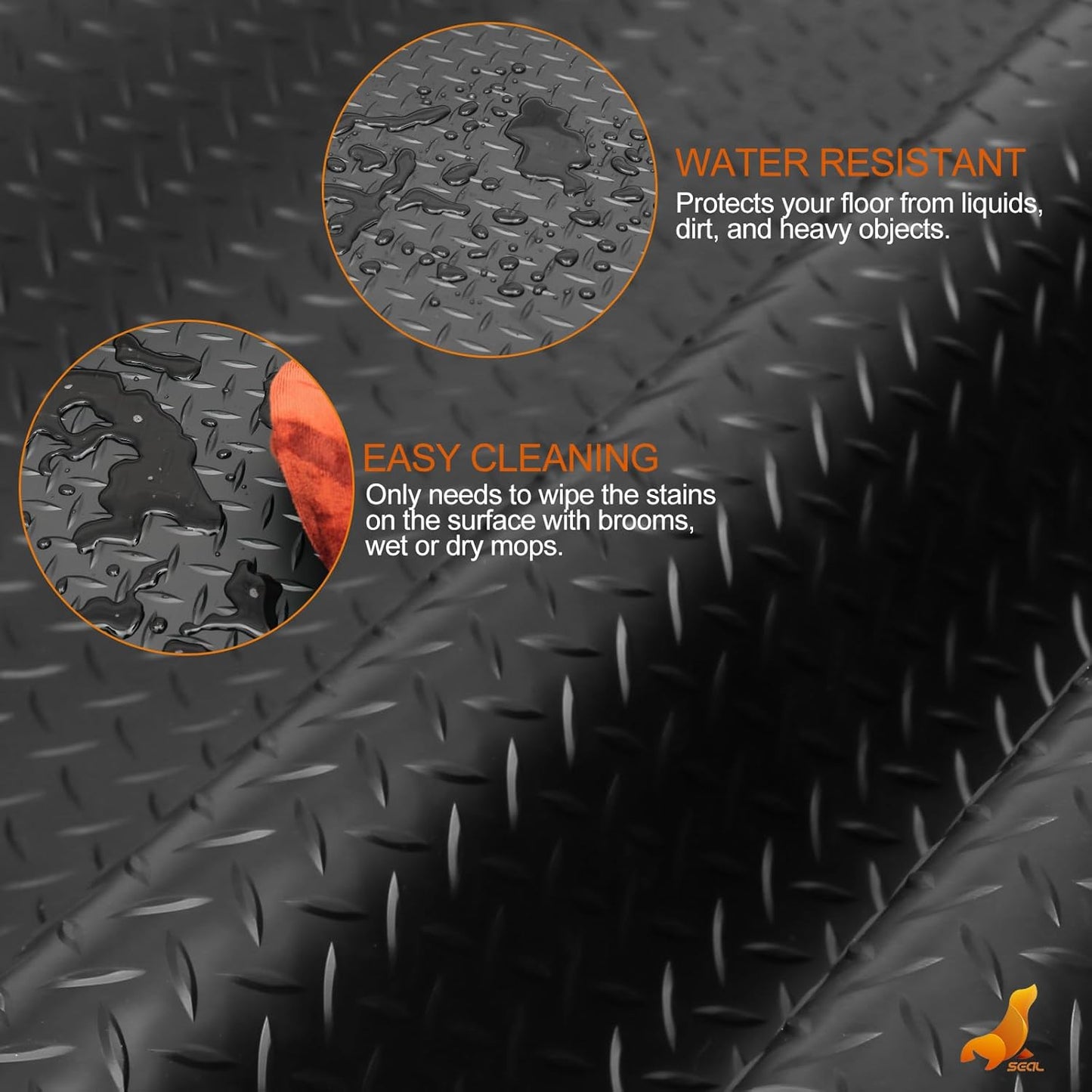 SEAL 4 x 8 Ft Premium Garage Floor Mat, Solid 2.8mm Thickened Black Commercial Grade Heavy Duty Parking Mat for Garage Floor, Golf Cart, Water/Stain Resistant Floor Runner (Embossed Diamond Plate)