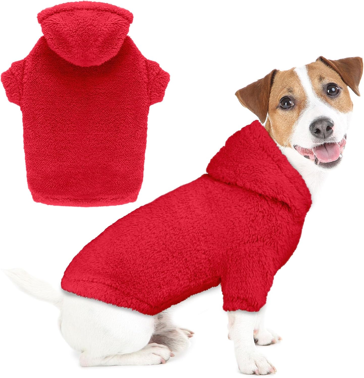 Fuzzy Dog Sweaters for Large Dogs Pet Hoodie Clothes Warm Soft Pet Coats Hooded Sweatshirt Dog Hoodie for Large Dogs(Red-L)