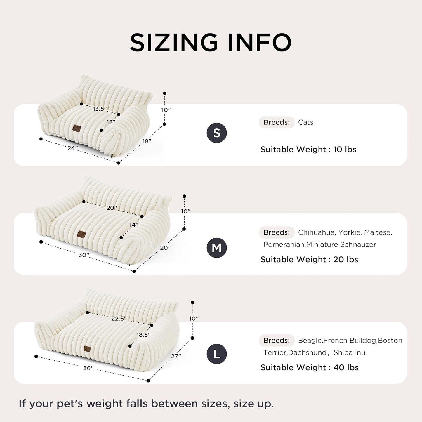 Bedsure Cute Couch for Pets - Fluffy Pet Sofa with Premium Soft Corduroy Fleece, Fuzzy Cat Beds for Indoor Cat with Removable Washable Cover, Supportive Pet Chair, 24inch, Cream