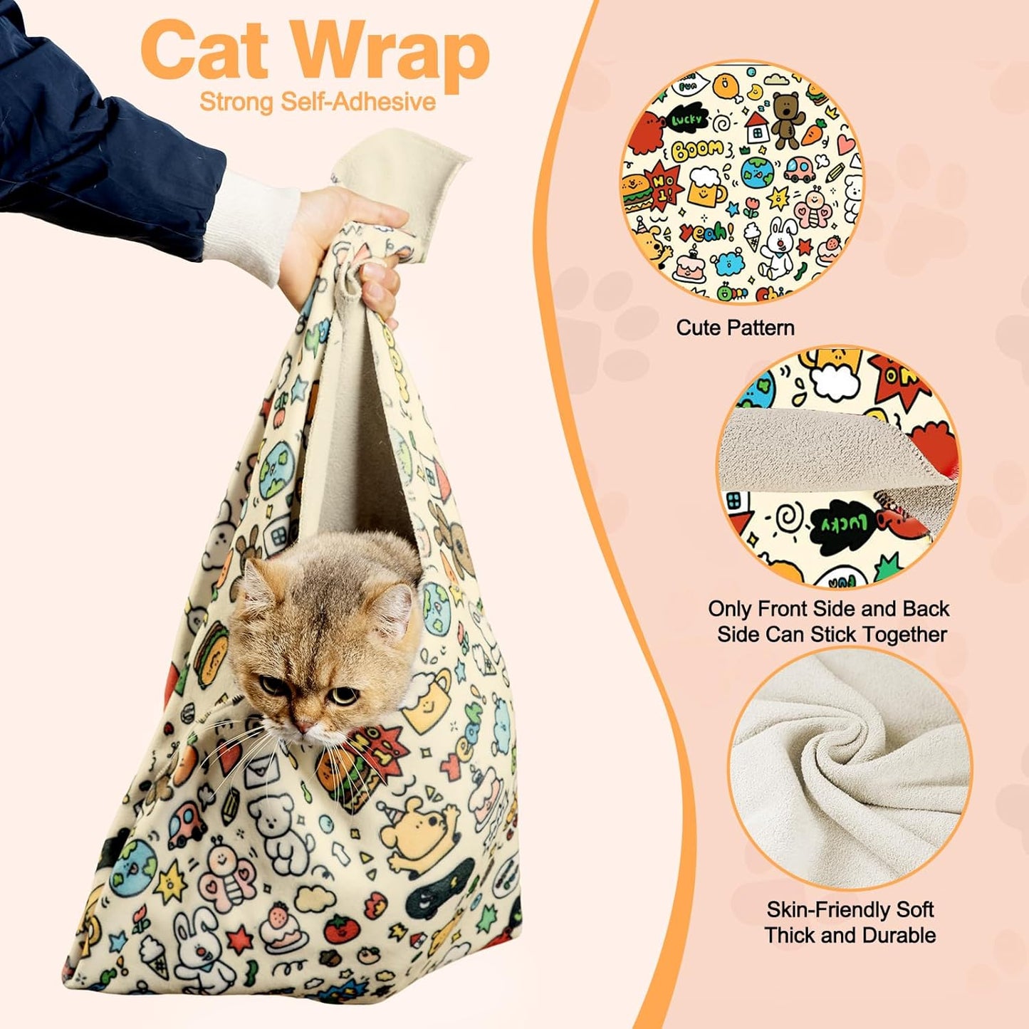 21.7" Grooming Wrap Cat Wrap for Cutting Nails Cat Restraint for Nail Clipping Cat Swaddle Wrap Cat Burrito Wrap M(Within 6lbs) Anti-Scratch Anti-Escape Multifunctional Pet Tool