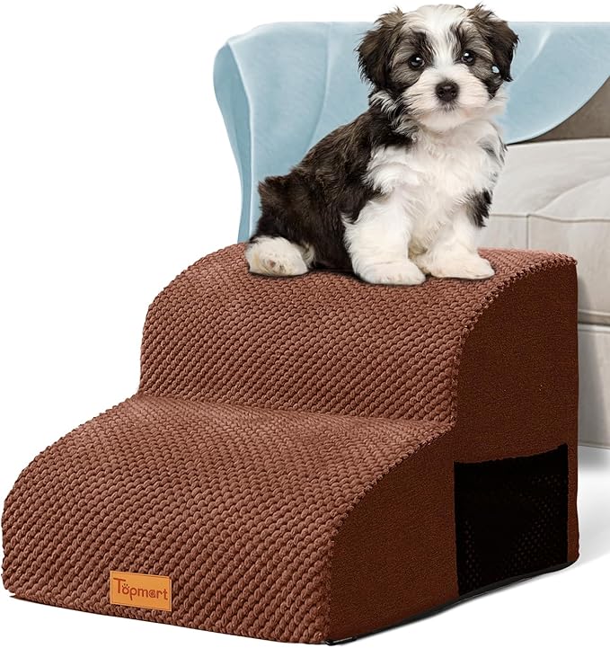 Topmart High Density Foam Pet Steps 2 Tiers,11.8" High,Non-Slip Dog Stairs & Ramp,Soft Foam Dog Ladder,Best for Injured,Older Cats,Pets with Joint Pain,Suitable for Low Sofas,Stairs,Lower Place