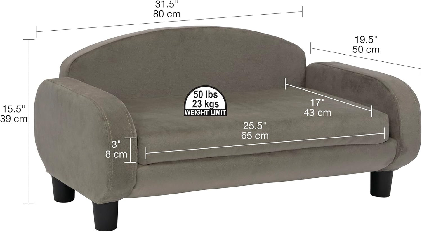 Paws & Purrs Cat Sofa Bed, Pet Couch for Indoor Cats Elevated Cat Beds with Removable Washable Mattress Cover for Kitten, Puppy or Small Animal- 31.5" Wide, Ash