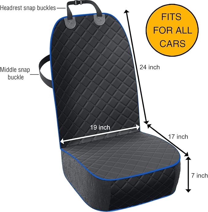 Active Pets Dog Car Seat Cover, Waterproof Front Seat Protector for SUV Truck Sedan, Pet Safety Travel Comfort System with Universal Fit, Blue
