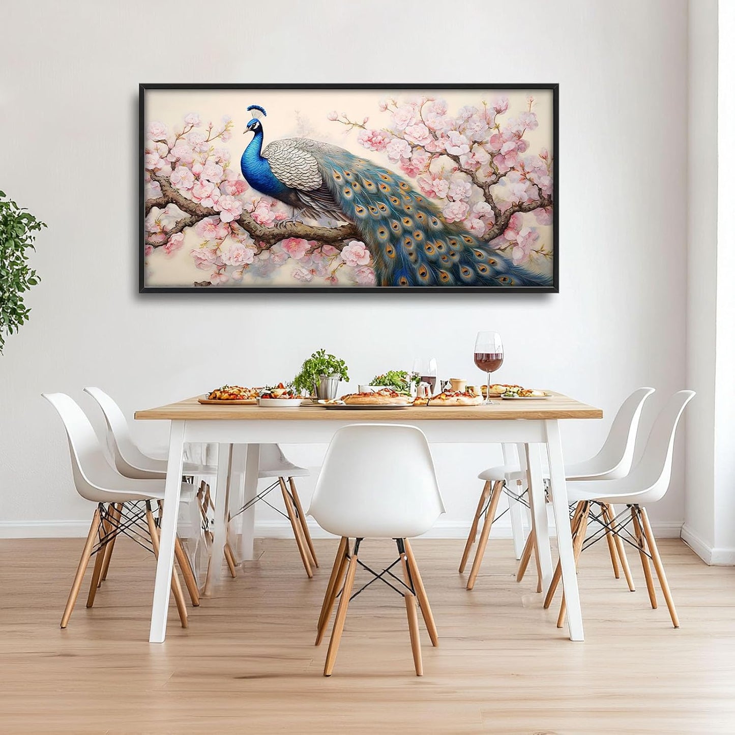 Quorin Peacock Large Wall Art Elegant Peacock Pictures Wall Decor Pink Flower Tree Canvas Print Painting Artwork for Bathroom Living Room Bedroom 60L x 30W