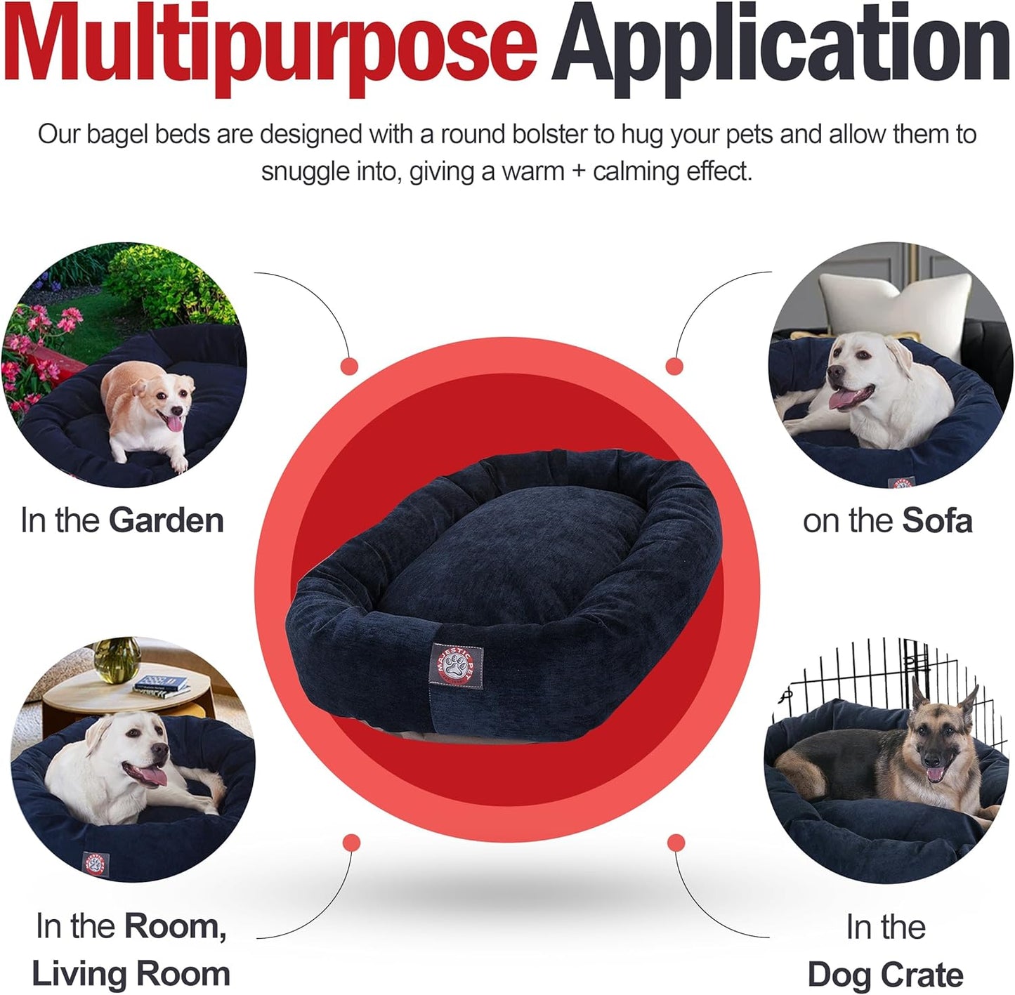 Majestic Pet 32 Inch Micro Velvet Calming Dog Bed Washable 32x23x7 (inch) – Cozy Soft Round Donut Dog Bed with Spine for Head Support - Pet Bed Medium – Navy (2025)