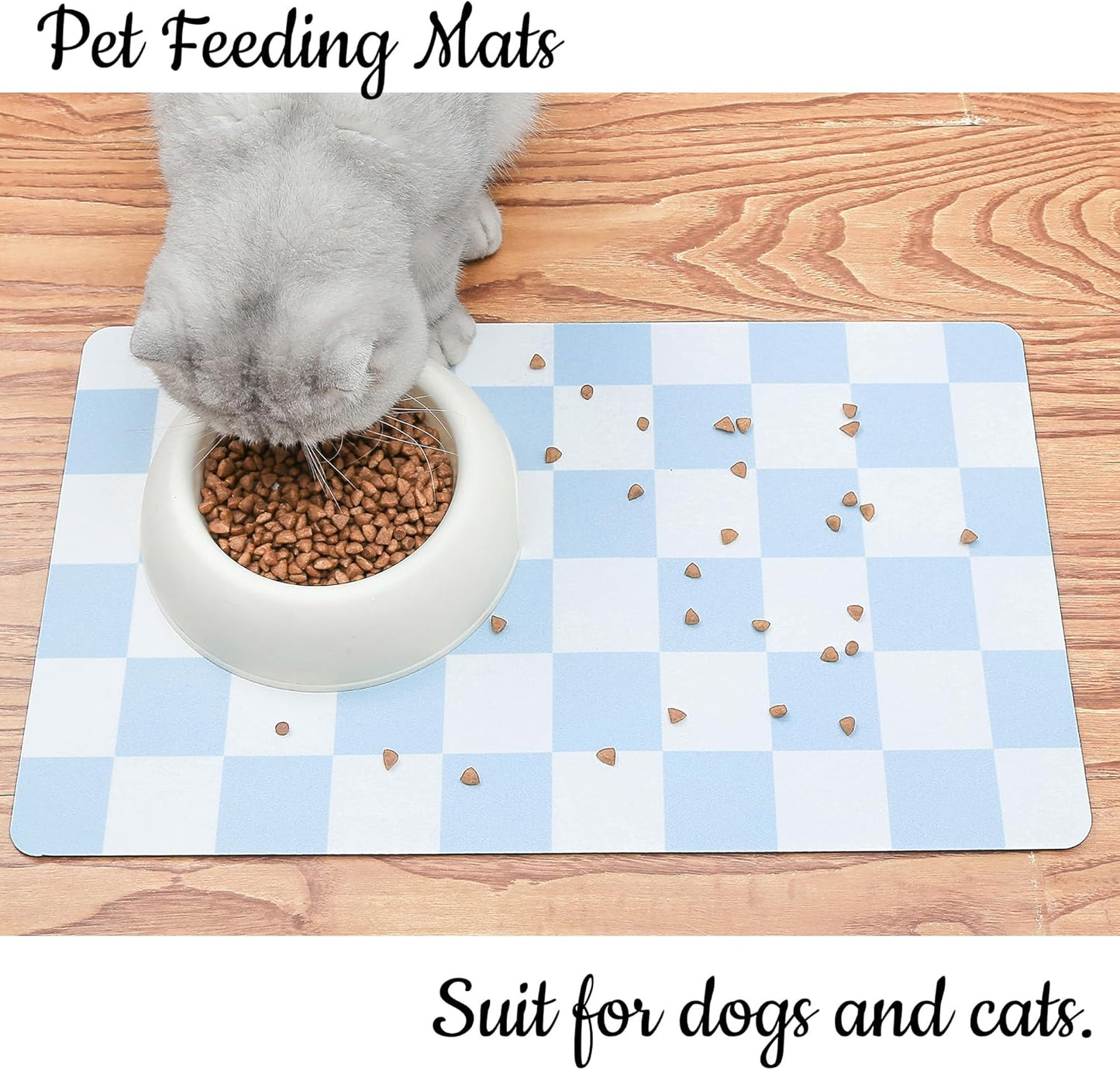 Ralxion Checkered Dog Feeding Mat, Absorbent Mats for Dog Food and Water Bowl, Dispenser, Retro Aesthetic Light Blue Checkerboard Pet Placemat for Dogs, Cats, Puppy Accessories, 16" X 24”