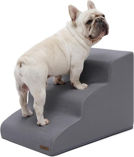 Lesure Dog Stairs for Small Dogs and Cats Pet Steps Ramp for Bed and Couch with CertiPUR-US Certified Foam with Non-Slip Bottom, Grey, 3 Steps
