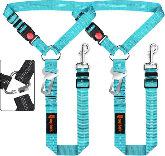 Removable Dog Seat Belt Harness for Car, 3 in 1 Pet Dog Car Seatbelt Leash, Retractable Restraint Secures to Vehicle Headrest & Adjustable Reflective Bungee Dog Seatbelt Tether, Blue