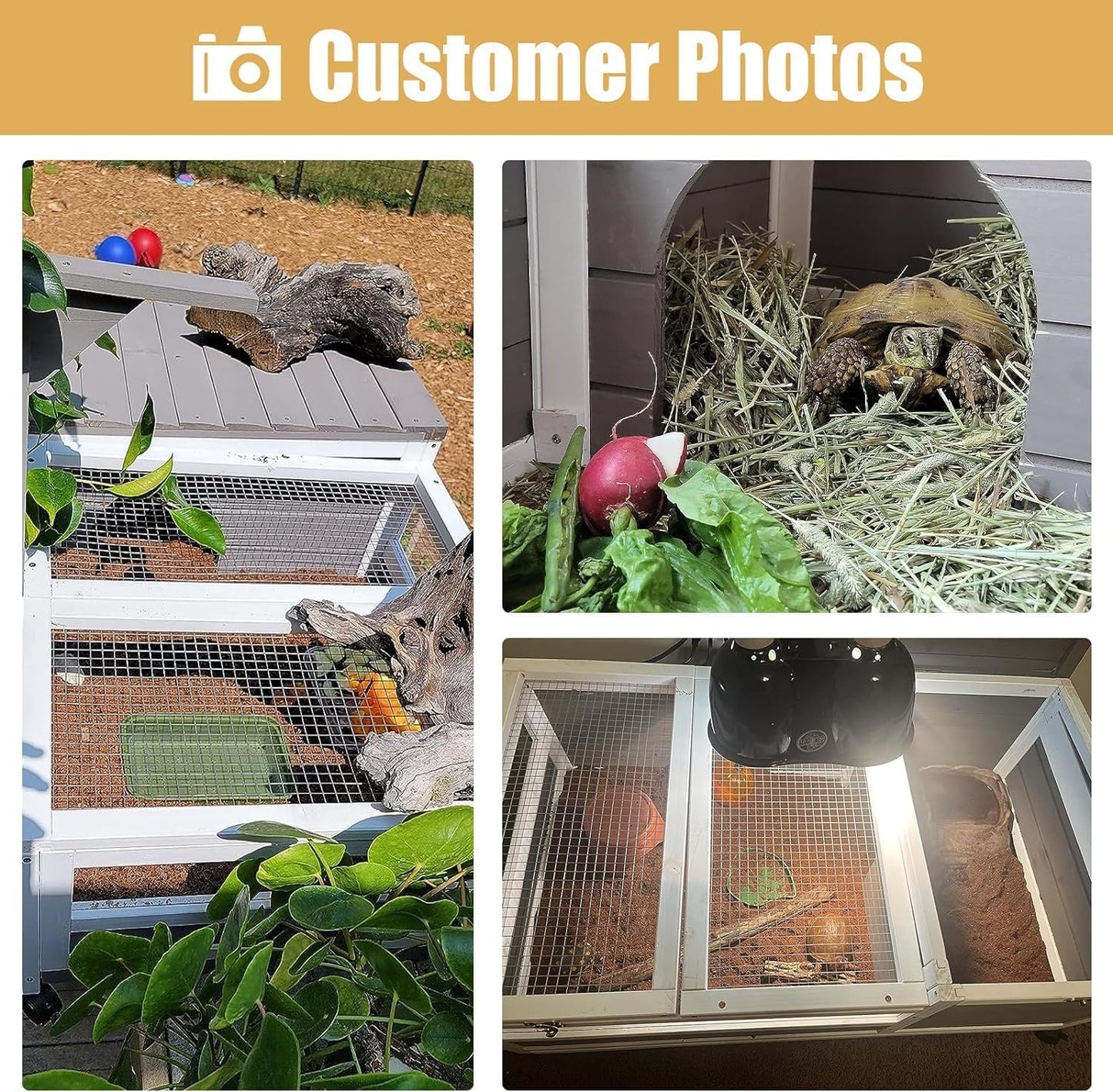 Tortoise Habitat Wooden Tortoise House, Indoor Turtle Enclosure Outdoor Reptile Cage with Removable Bottom, Light Support, Openable Roof (Double Habitat, Leakproof Tray)