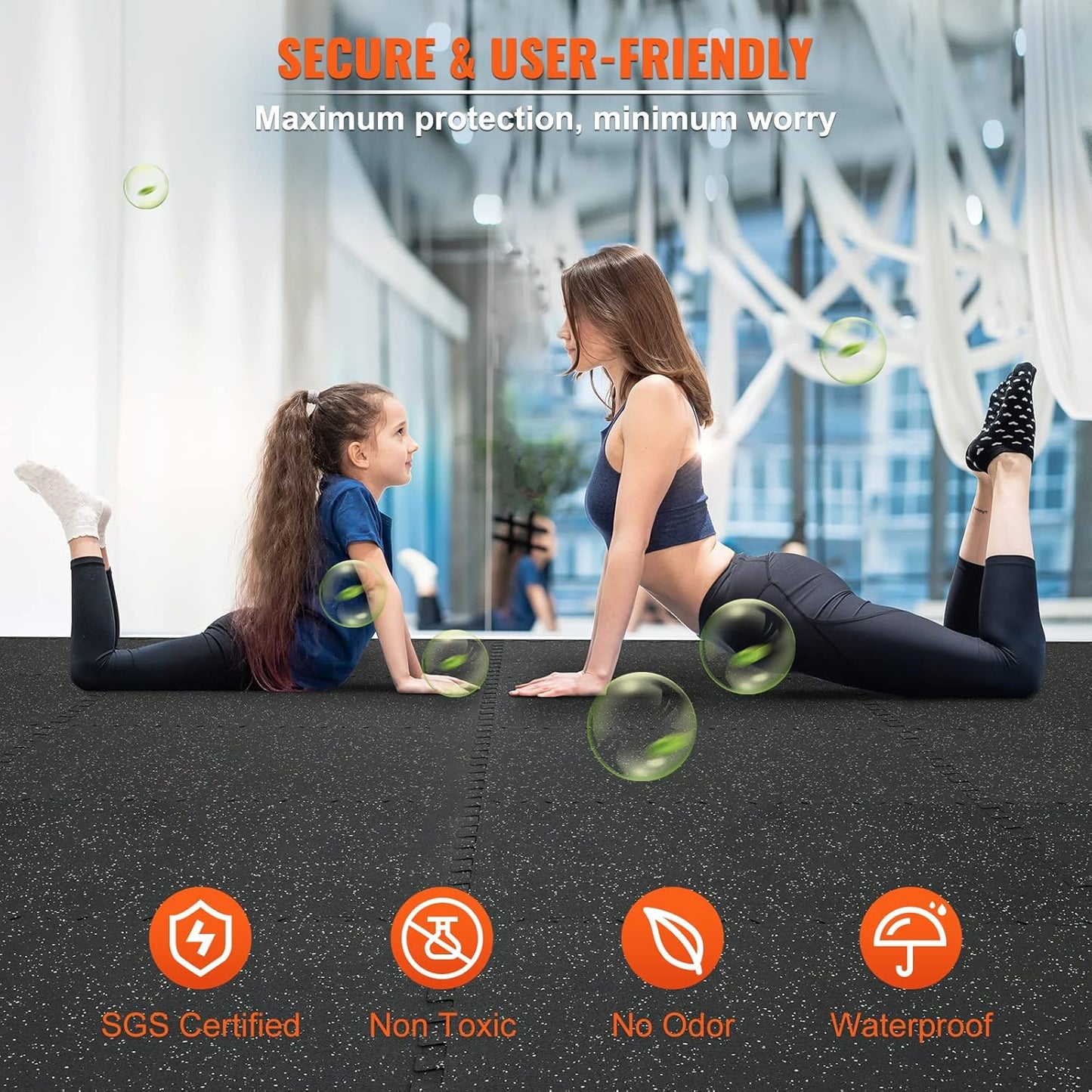 VEVOR 0.56 inch Thick 25 PCS 100 sq.ft Gym Floor Mats, 25" x 25" EVA Foam & Rubber Gym Flooring Workout Floor Mats, Waterproof Exercise Puzzle Flooring for Gym, Home, Garage, Baseme