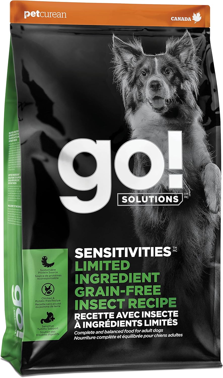 Go! Solutions Sensitivities Limited Ingredients, Grain-Free Dry Dog Food, Insect Recipe for Sensitive Stomach, 3.5 lb Bag