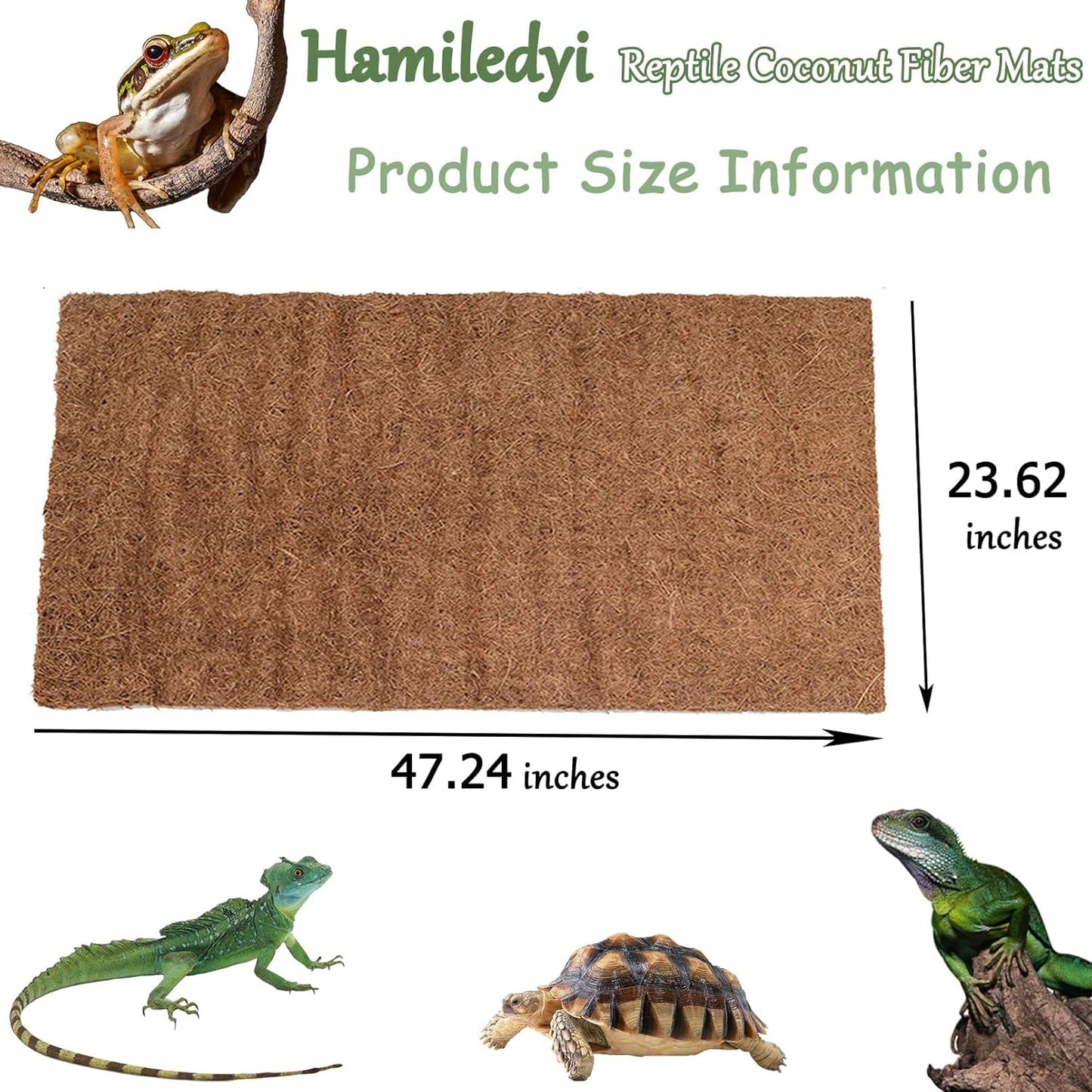 Hamiledyi Reptile Carpet Natural Coconut Fiber Tortoise Carpet Mats for Pet Terrarium Liner Reptile Supplies for Lizard Snake Chameleon Turtle Bedding Bunny Rabbit Mat (2 x Sheets)