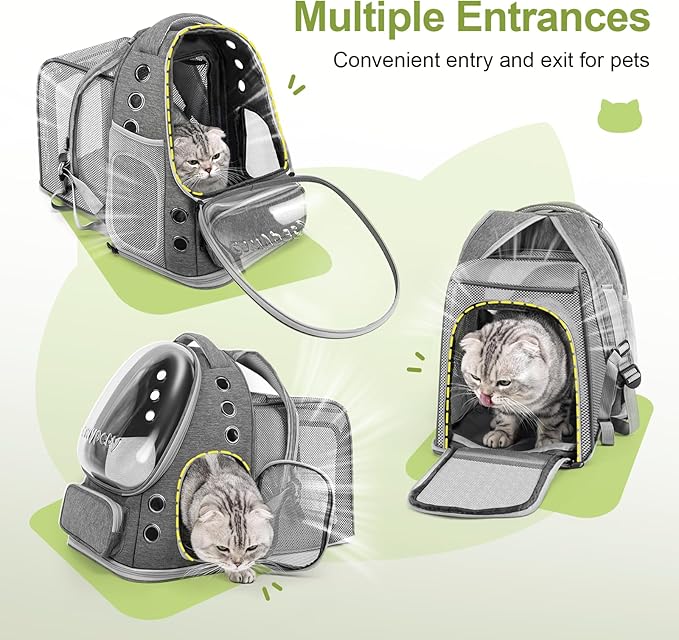 Expandable Cat Backpack,Cat Bubble Backpack Carrier for Carrying Cats, Pets and Small Dogs,Airline-Approved,Designed for Travel, Hiking, Walking,Car （Grey