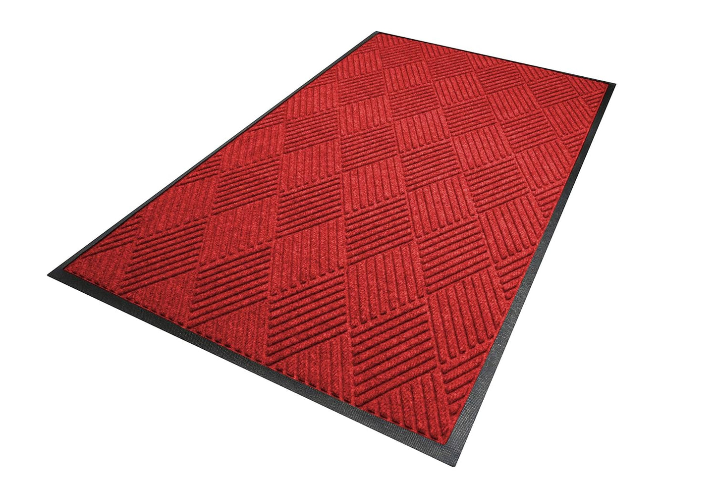 M + A Matting WaterHog Diamond | Commercial-Grade Entrance Mat with Rubber Border – Indoor/Outdoor, Quick Drying, Stain Resistant Door Mat (Solid Red, 4' x 12')