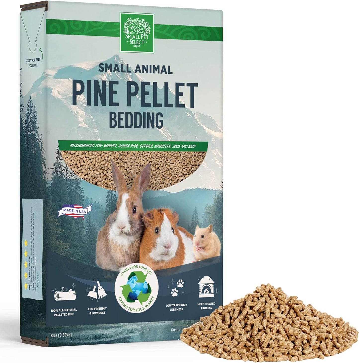 Small Pet Select Pine Pellet Bedding 8lb, Litter Pellets for Rabbit, Guinea Pig, Hamster, Bunny and other Small Animals, Made in USA, 8lb