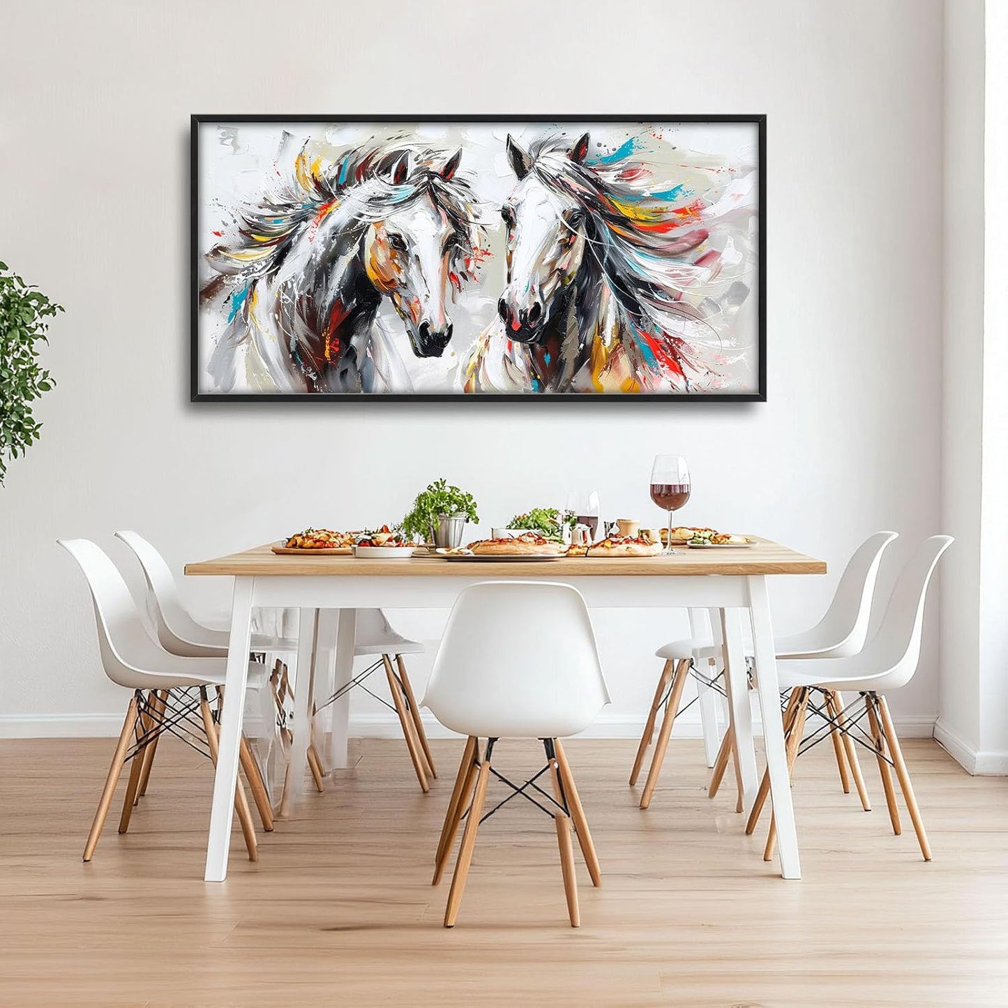 Quorin Horse Large Wall Art White Horse Animal Pictures Wall Decor Colorful Graffiti Canvas Print Painting Artwork for Bathroom Living Room Bedroom 60L x 30W