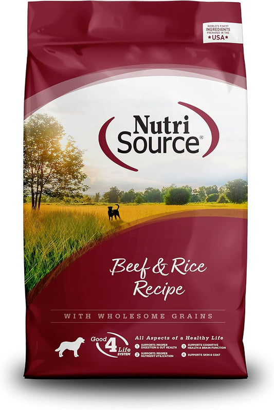 NutriSource Dog Food, Made with Beef and Brown Rice, with Wholesome Grains, 15LB, Dry Dog Food