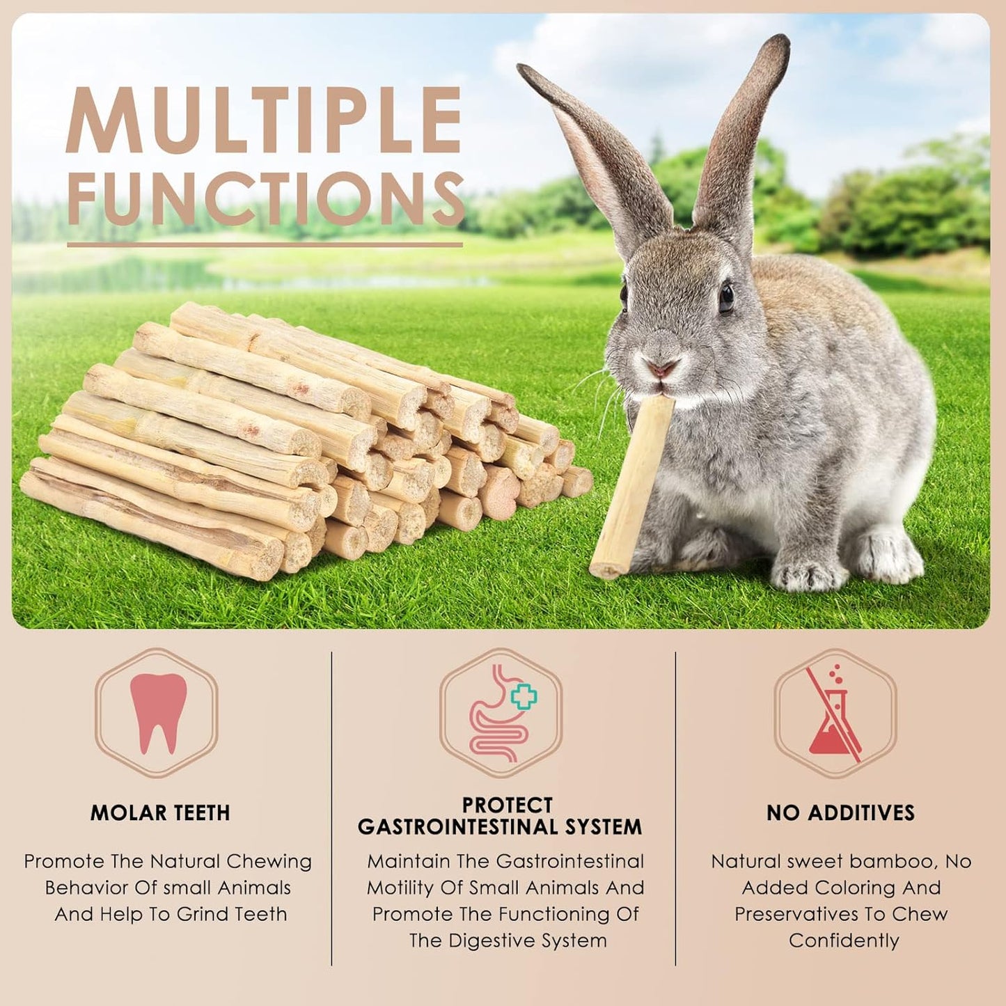 Bissap 700g/1.5Ib Sweet Bamboo Chew Sticks for Rabbits, Bunny Chewing Sticks for Rabbits Hamster Chinchilla Guinea Pigs Rabbit Small Animals Natural Treats Teeth Grinding Toys