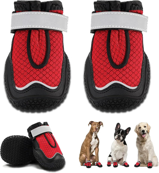 Hcpet Dog Boots for Large Dogs, Dog Shoes for Hot Pavement Winter Snow, Paw Protector Dog Booties Designed for Comfort and Breathability, Outdoor Booties for Small Medium Dogs for Hiking Red Size 6