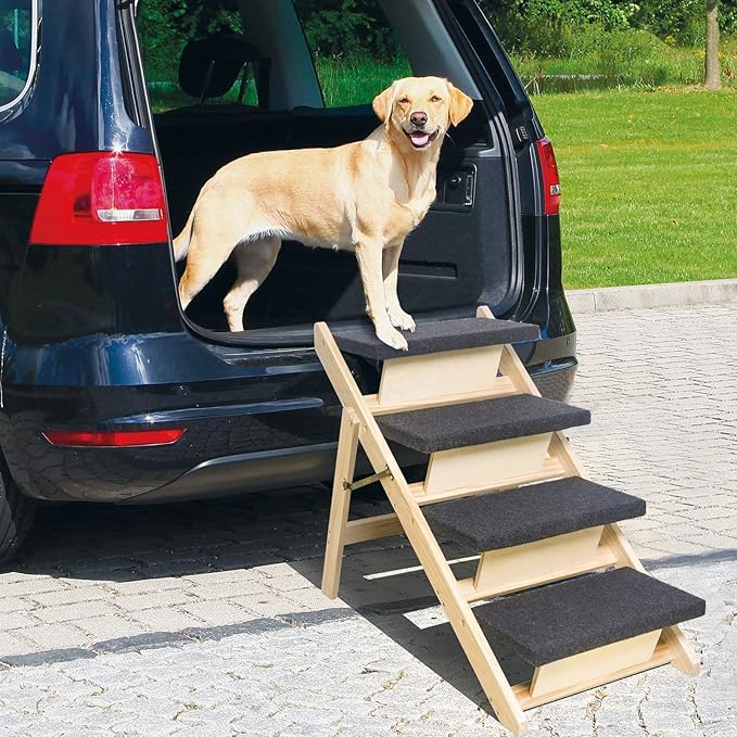 BRIKY 2-in-1 Dog Stairs/Ramp with 4 Steps, Foldable Dog Stairs for High Beds Cars Couch, Durable Wooden Pet Stairs for Small Medium Large Dogs, No Assembly Required