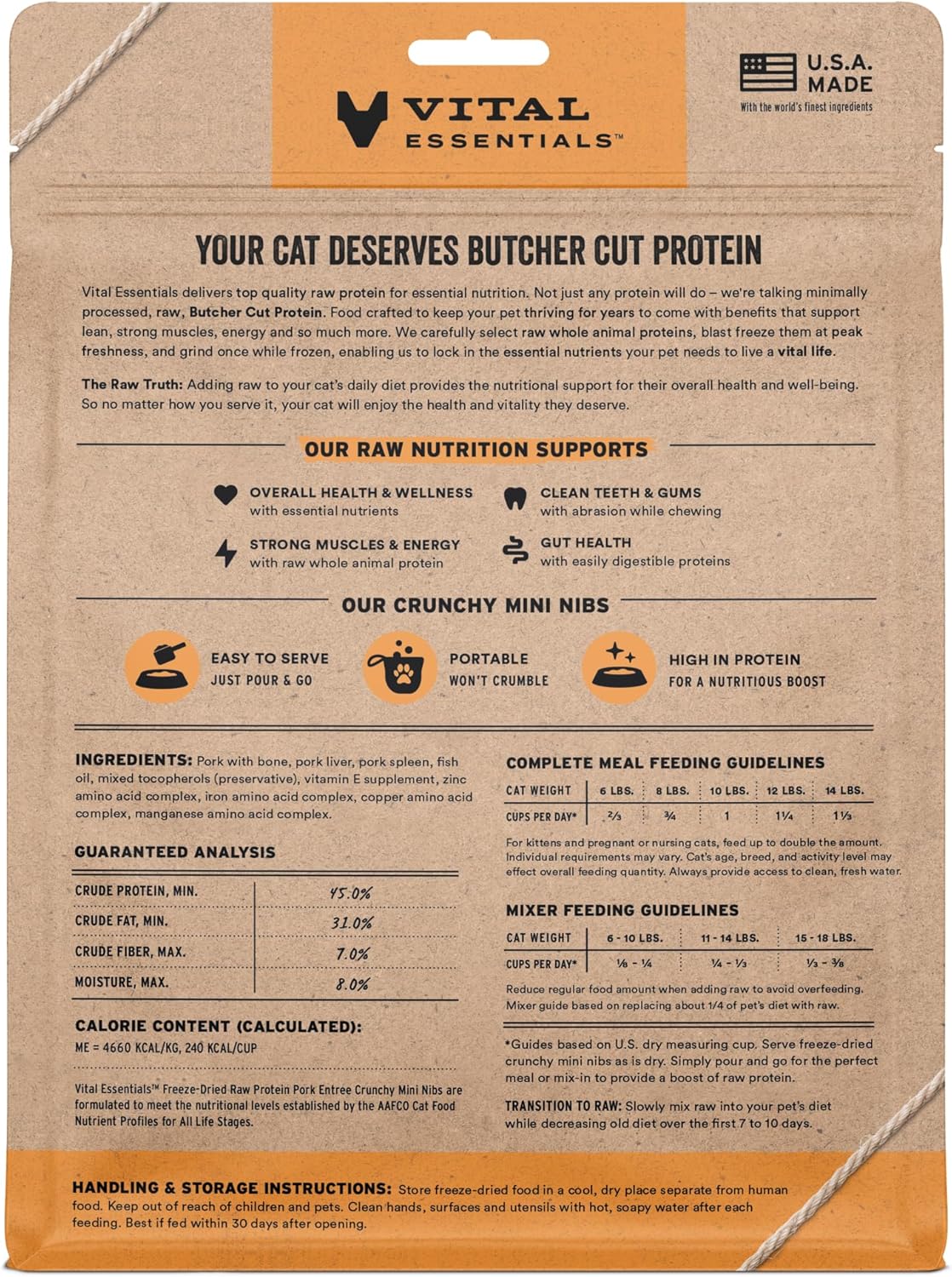 Vital Essentials Freeze-Dried Raw Pork Meal or Mixer Cat Food Crunchy Nibs, 8 oz