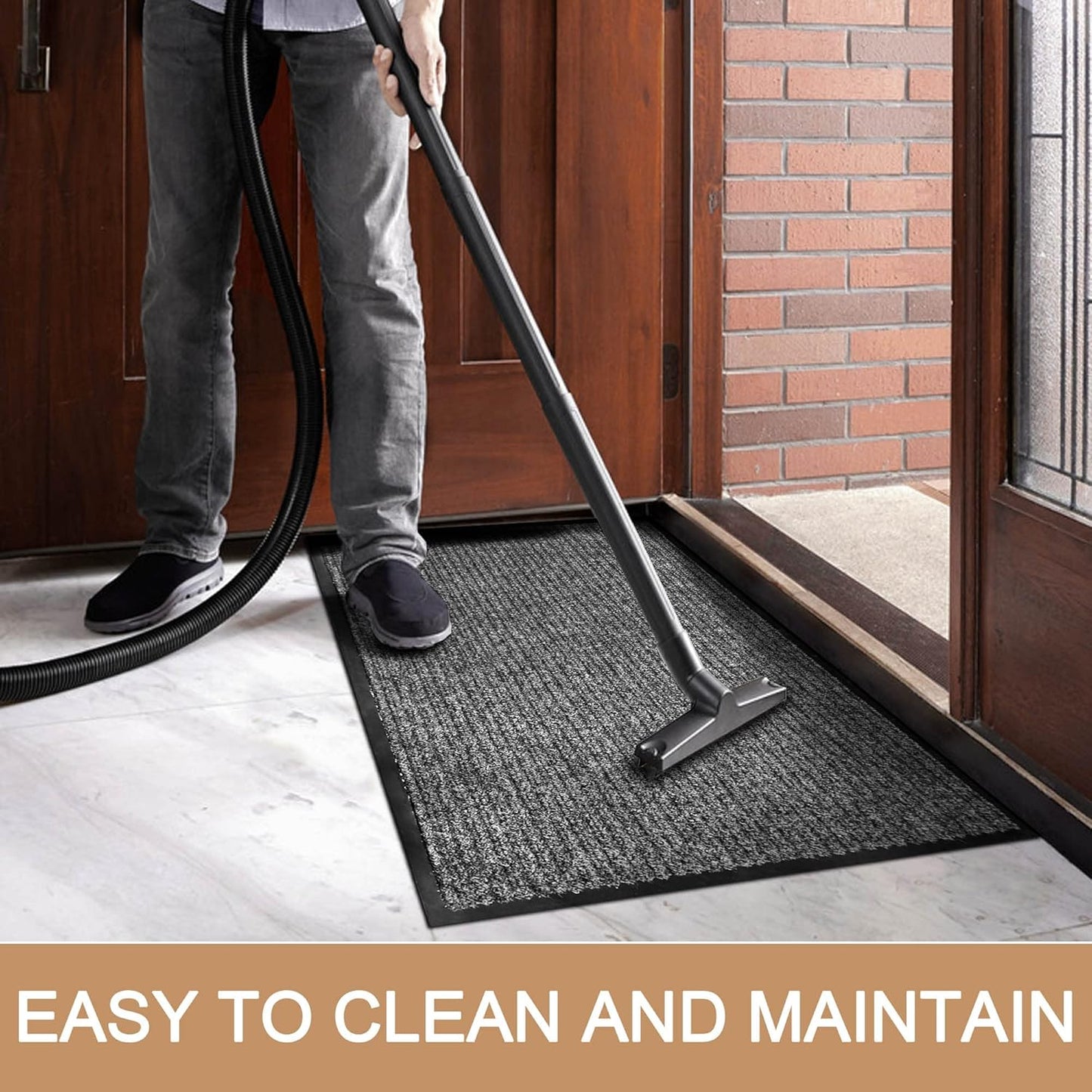 Durable Front Door Mat, Heavy Duty Indoor Outdoor Doormat, 48” x 36” Low Profile Outdoor Mats for Home Entrance, Stain and Fade Resistant Shoe Scraper Mat, Ideal for High Traffic Area