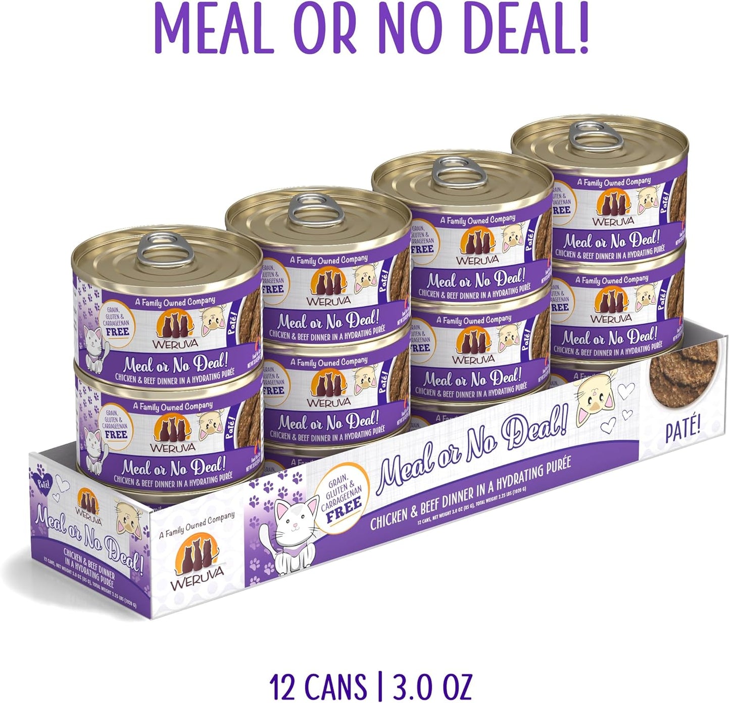 Weruva Classic Cat Paté, Meal or No Deal! with Chicken & Beef, 3oz Can (Pack of 12)
