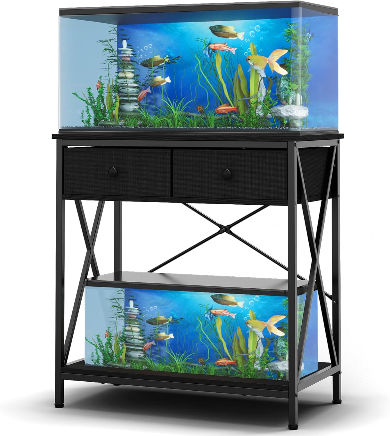 Fish Tank Stand 29 Gallon: Sturdy Aquarium Stand with Accessories Storage - Metal Fish Tank Table for 20-29 Gallon Reptile Breeder Turtle Terrarium - 30.7"x16.5" Weight Capacity 330 lbs