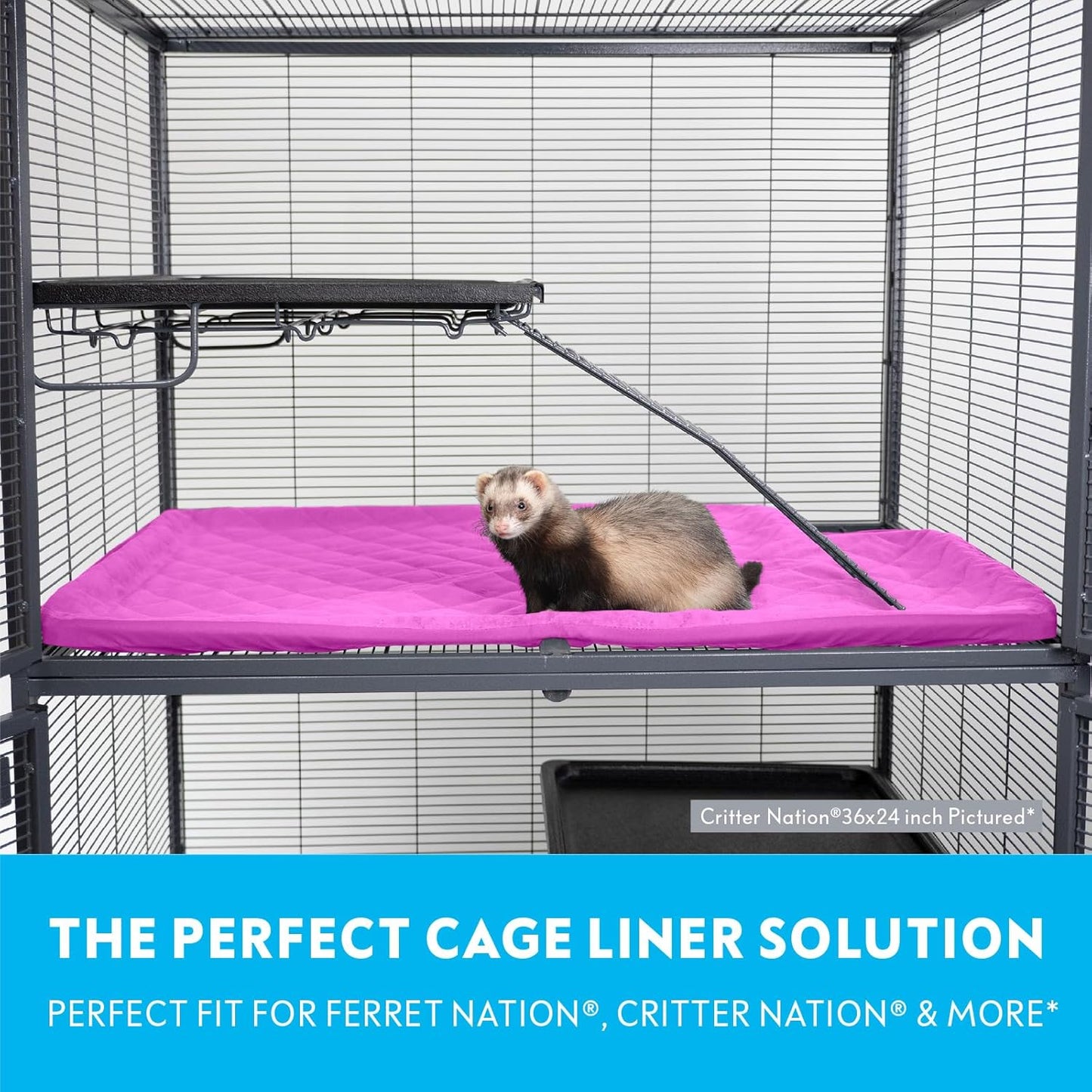 Paw Inspired Fitted Fleece Liner for Ferret Nation, Critter Nation Cage for Ferrets, Rats, Chinchillas, Hedgehogs & Other Small Animals (Pink, Top Pan Liner)