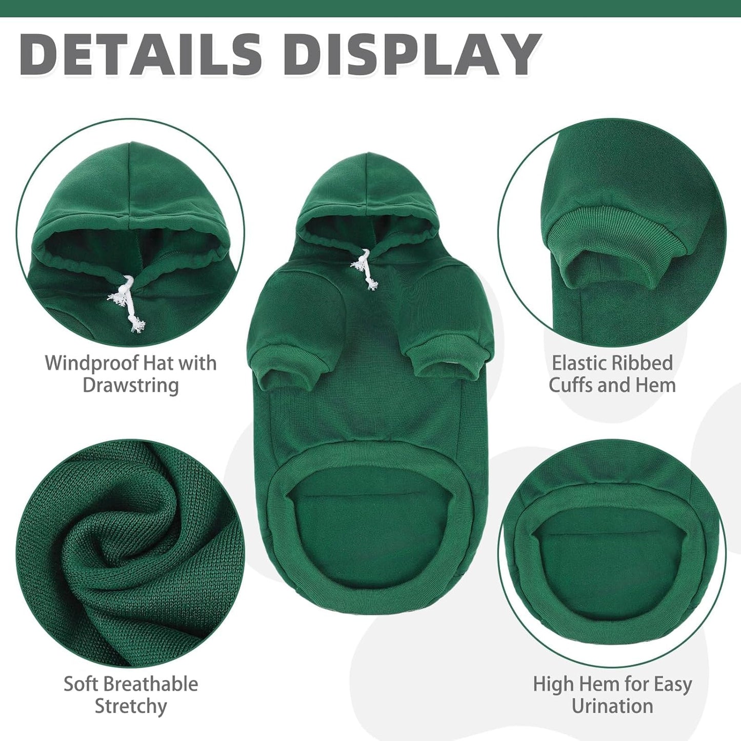 KOOLTAIL Basic Dog Hoodie - Soft & Warm Dog Hoodie Sweater with Leash Hole and Pocket, Dog Winter Coat, Cold Weather Clothes Sweatshirt for Small Medium Large Dogs Puppy Cat Boys Girls Deep Green S