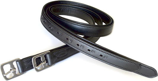 54" / 60" New 1" Super Soft Cow Leather English Stirrup Leathers Nylon Core Non Stretch Leathers (Black, 54" x 1")