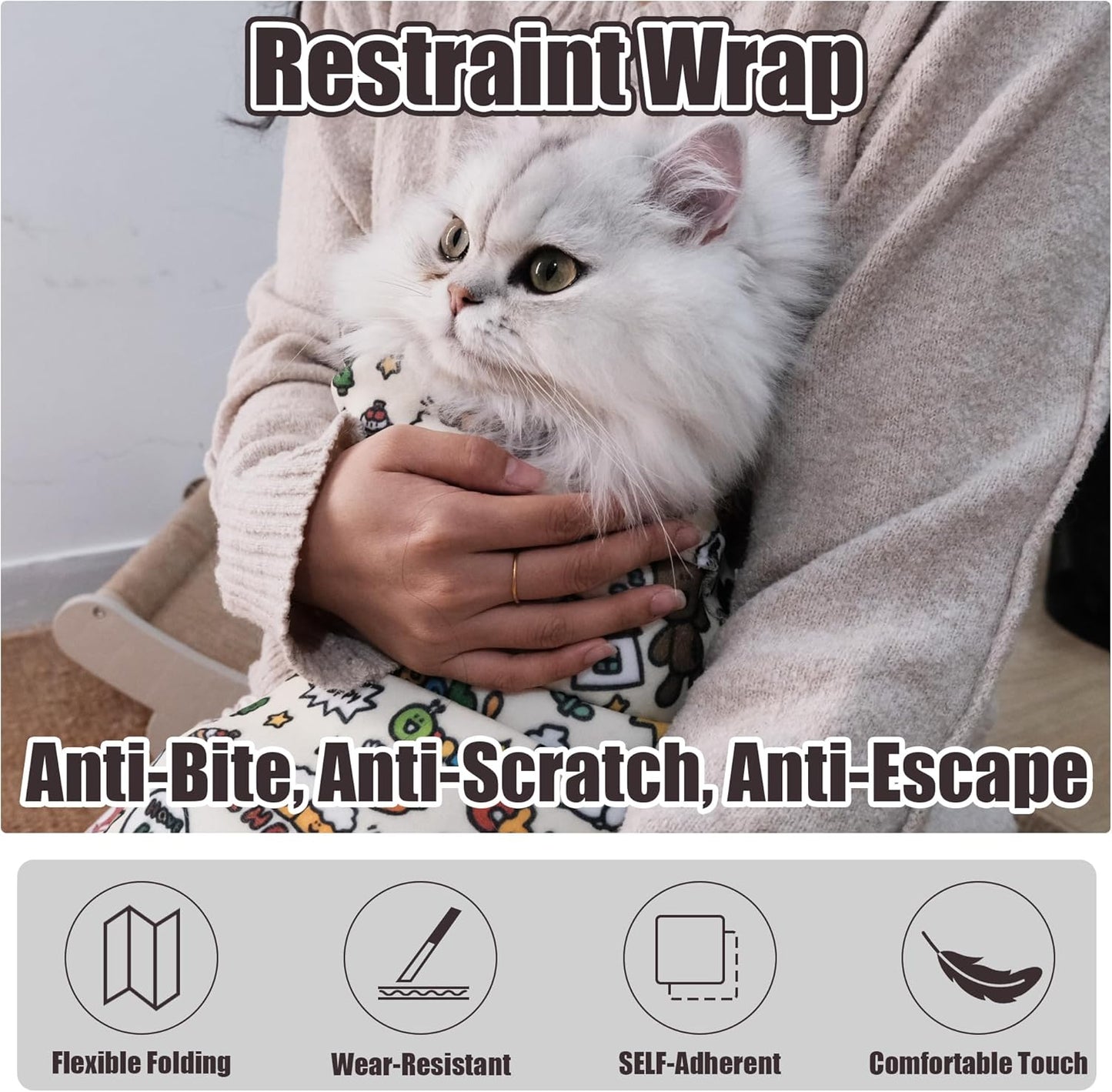 27.6" Cat Grooming Wrap Cat Wrap for Cutting Nails Cat Restraint for Nail Clipping Cat Swaddle Wrap Cat Burrito Wrap L(Within 15lbs) Anti-Scratch Anti-Escape Multifunctional Pet Tool