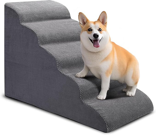 Dog Stairs for Bed, 5 Tier Dog Steps for Couch and High Bed, Non-Slip Pet Stairs, 24" High Sofa Foam Ramp - Best for Small Pets, Older Cats with Joint Pain