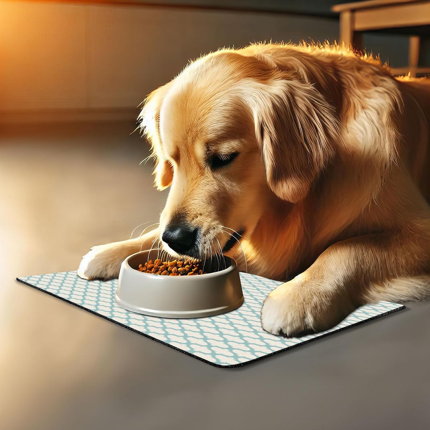 Lunarable Ikat Pet Mat for Food and Water, Mesh Patterns and Lines on Vintage Backdrop Retro Ikat Style Boho Print, Non-Slip Rubber Mat for Dogs and Cats, 18" X 12", Turquoise Cream