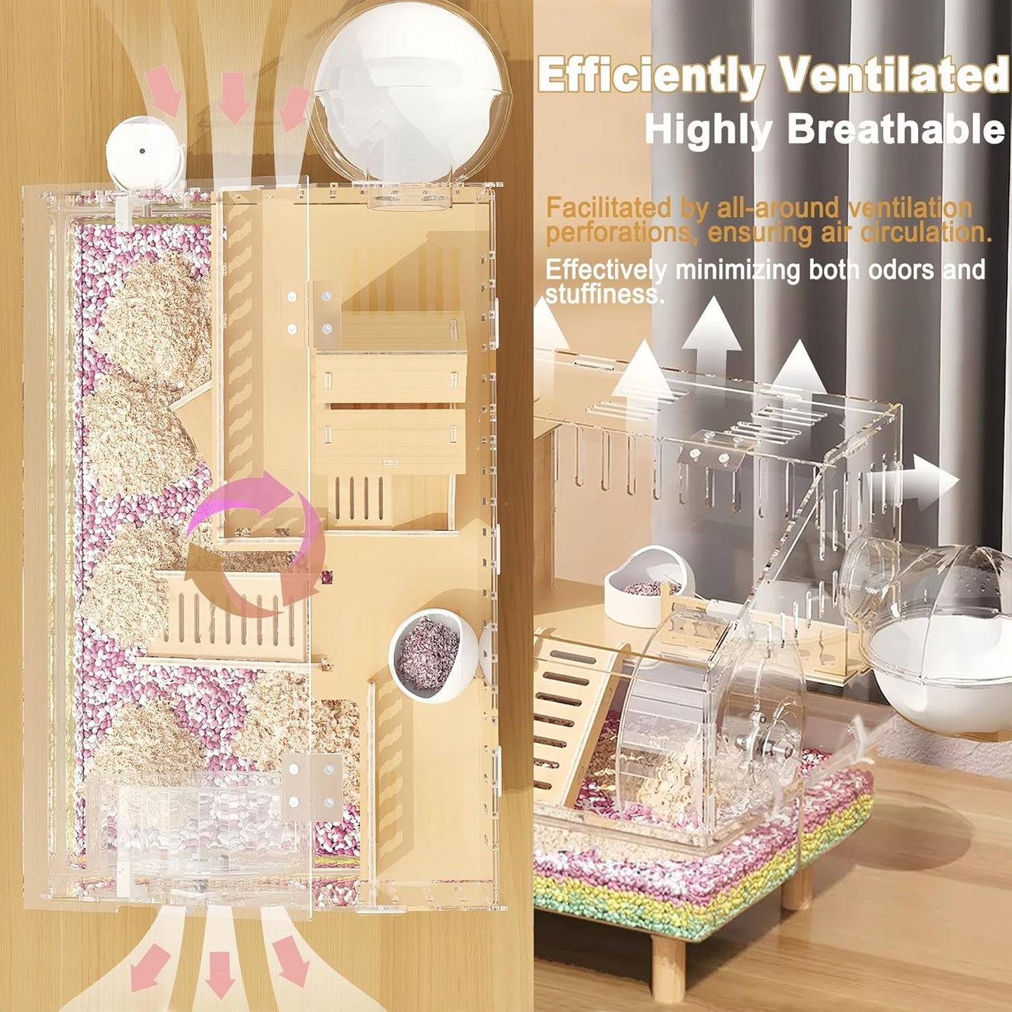 8 in 1 Acrylic Hamster Cage with All Accessories,18.5"x11.8"x14.6",2-Layer Hamster House with Full Transparent Viewing,Top Open Mouse Cage for Pet Mice,Hamster Habitat for Dwarf Hamster,Gerbils