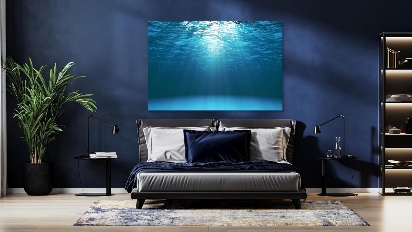 Nature Wall Art Prints - Ocean Forest Mountain Lake Canvas Landscapes - Small to Extra Large Living Room Bedroom Kitchen Bathroom Décor (Sun Rays Under Water, 28L" x 41W")