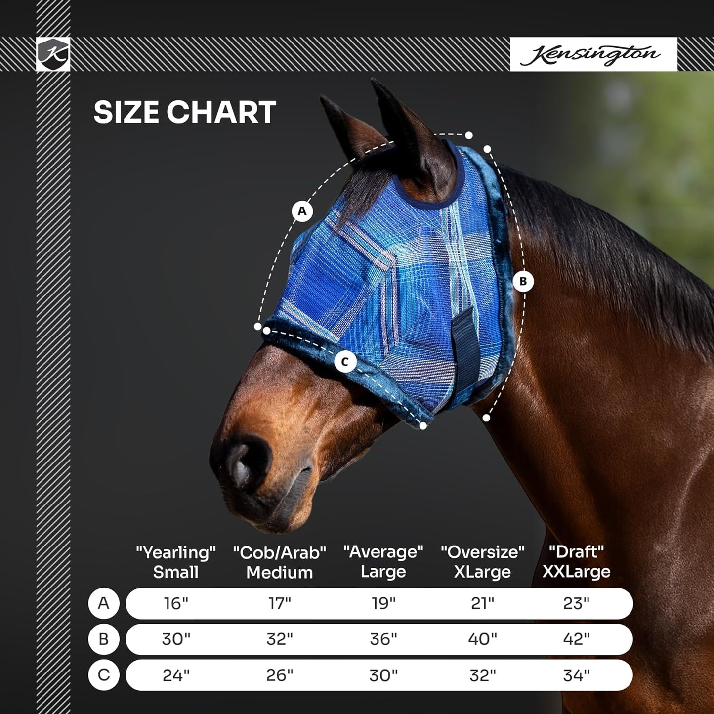 Kensington UV Fly Mask with Fleece Trim - Protective Mask with Dual Ear Opening & Forelock Freedom - Size: Small Color: 121-Deluxe Black