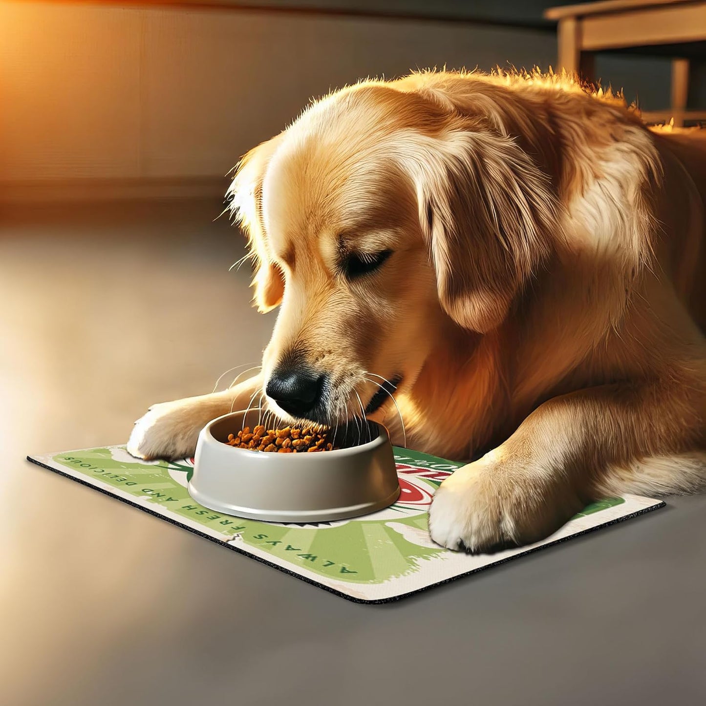 Lunarable Strawberry Pet Mat for Food and Water, Farmers Market Poster Design with Grunge Worn Out Effect, Non-Slip Rubber Mat for Dogs and Cats, 18" X 12", Red Green