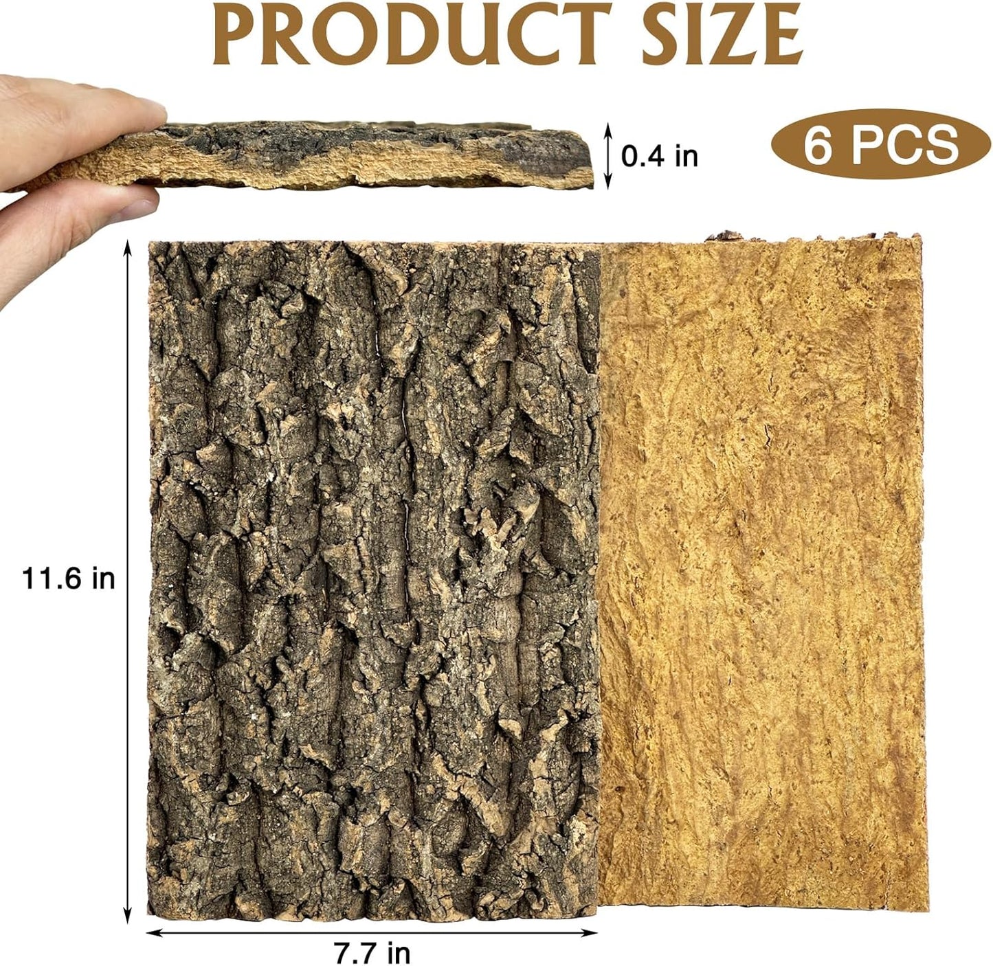 Fhiny 6 PCS Cork Bark Background, 11.6" x 7.7" Natural Cork Bark for Reptiles Bearded Dragon Climbing Backdrop Terrarium Habitat Wall Decor Accessories for Turtle Gecko Lizard Snake Spider Frog