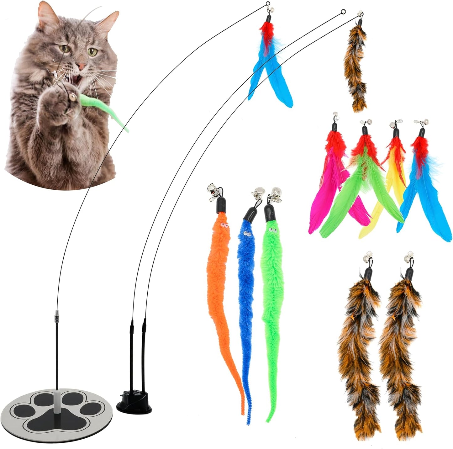 Suction Cup Cat Toys for Indoor Cats Interactive Suction Cup Cat Wand Toy Feather Teaser for Indoor Cats & Kittens Multi Surface Base for Hands Free Play