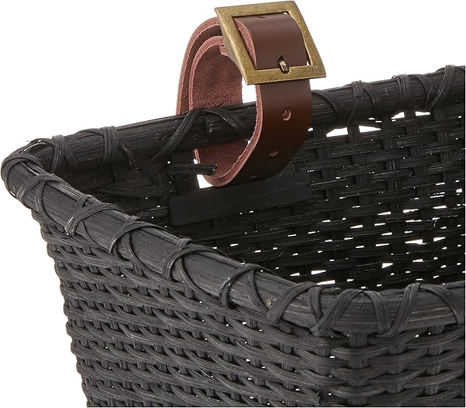 Retrospec Bicycles Cane Woven Rectangular Toto Basket with Authentic Leather Straps and Brass Buckles