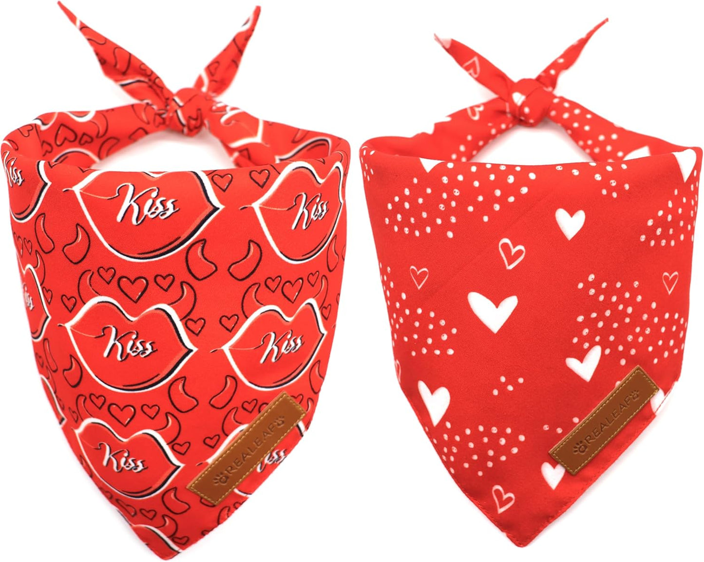 Realeaf Valentine's Day Dog Bandanas 2 Pack, Reversible Heart Dog Scarf for Boy and Girl, Premium Durable Fabric, Holiday Love Bandana for Large and Extra Large Dogs Pets (X-Large)
